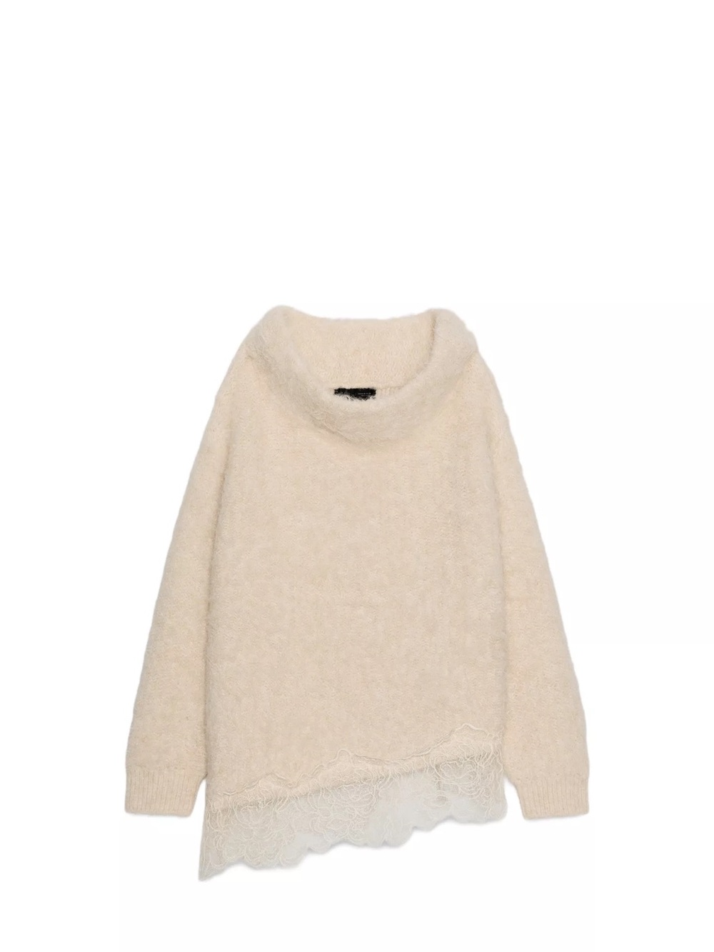 Zara Cream Funnel Neck Sweater with Lace Hem